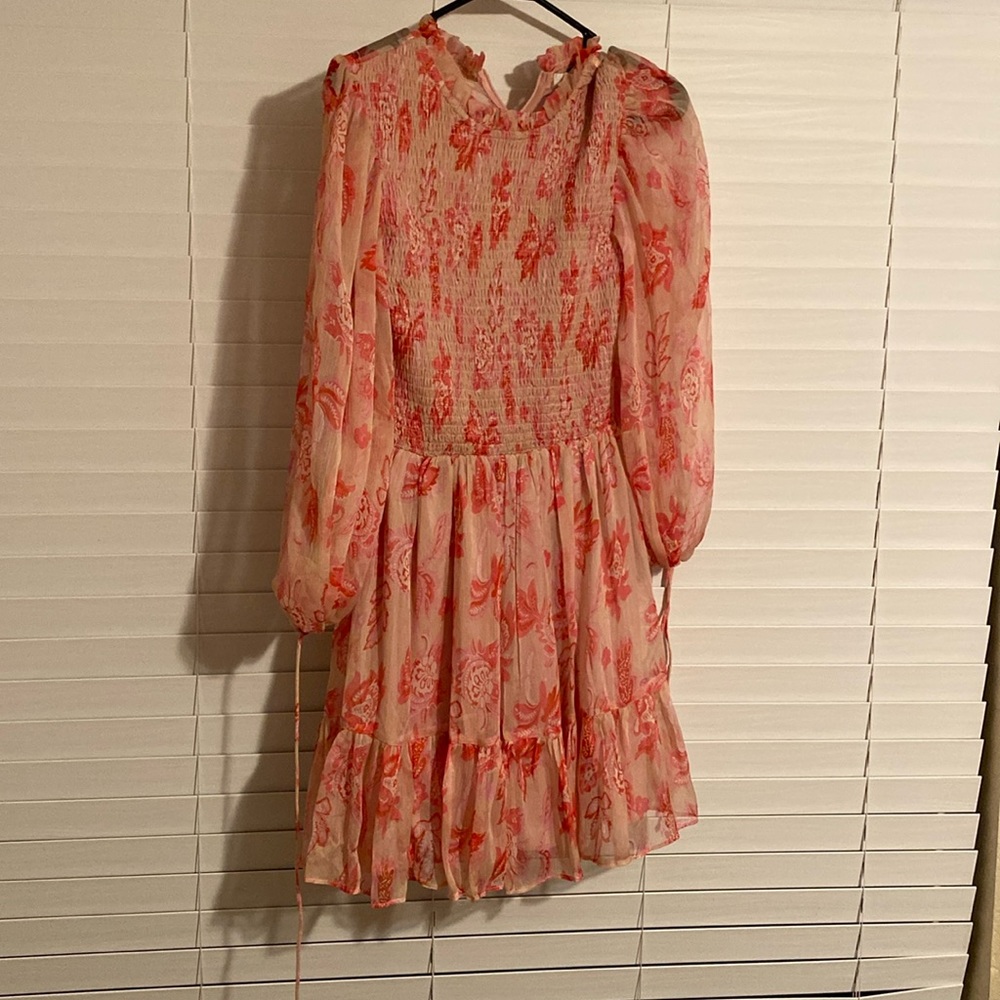 Hello molly pink floral smocked dress worn once